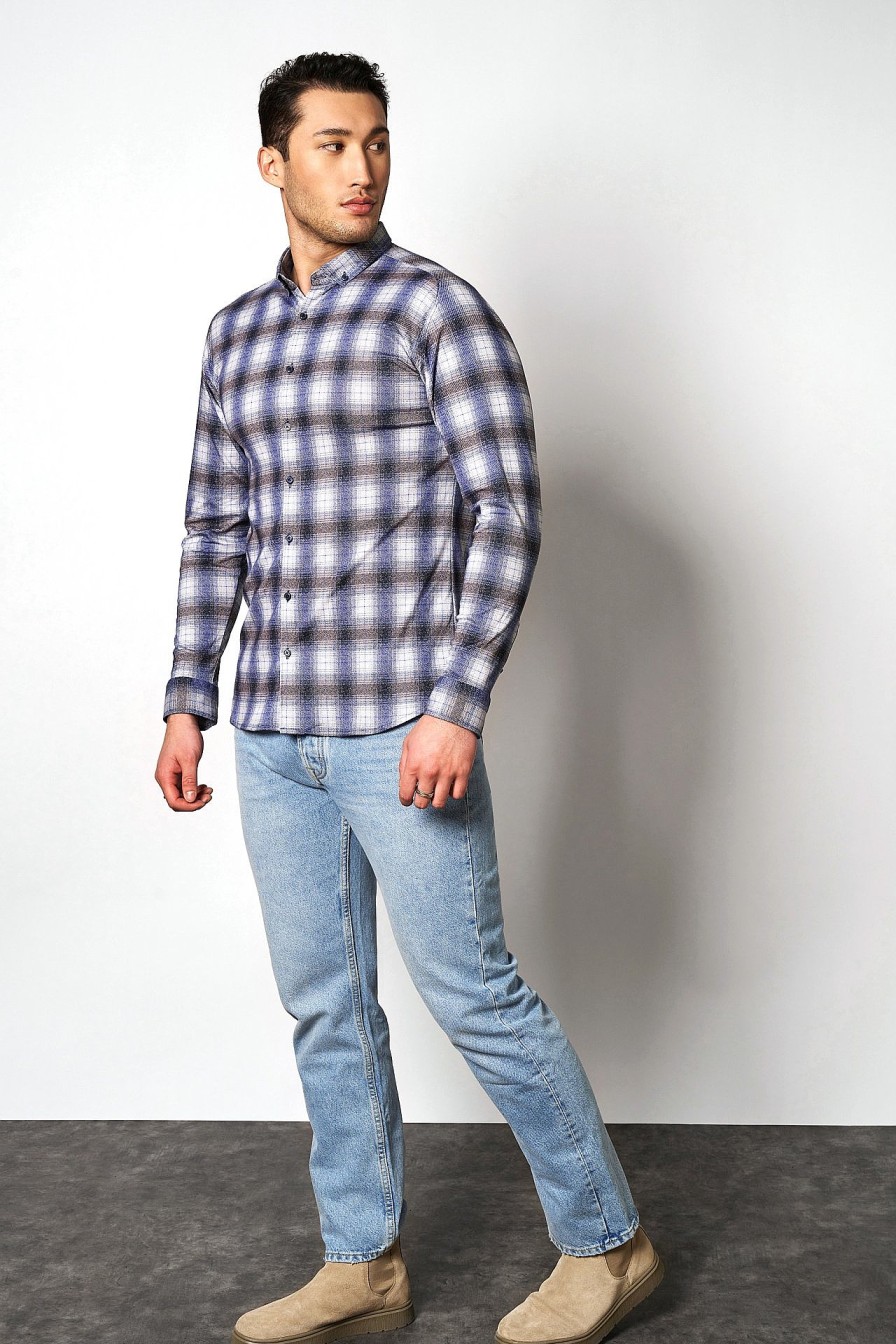 Menn Desoto | Jerseyskjorte »Modern Button Down« Bla/Brun